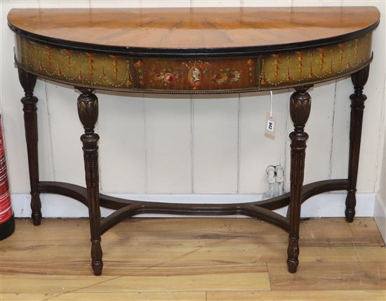 An Adam design painted demi-lune mahogany console table W.120cm
